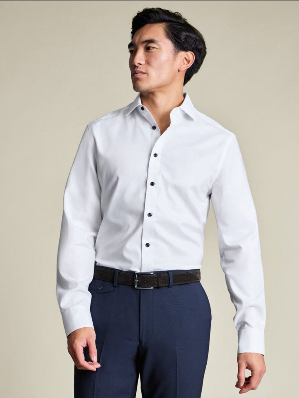 Charles Tyrwhitt Non-Iron Stretch Floral Print Trim Shirt, White, 15.5" Slim Fit - Picture 5 of 8